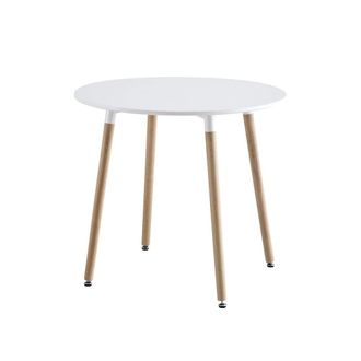 Sweeek Mesa de comedor redonda de mdf y madera de haya, 80cm, blanco
