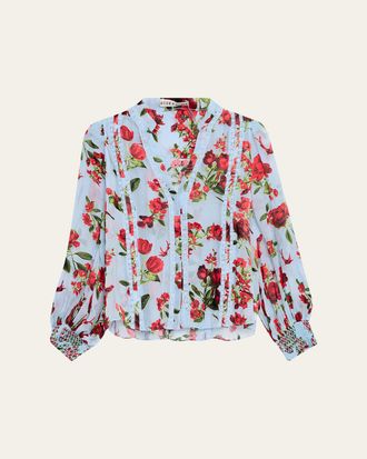Alice & Olivia Arlette Floral Lace-Trim Blouse