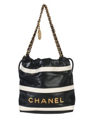 Chanel Black; White Leather Quilted Mini 22 Hobo (Authentic Pre-Loved)