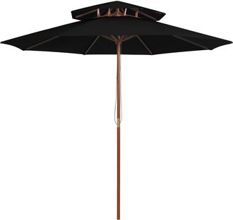 vidaXL Sombrilla De Dos Niveles Palo De Madera Negra 270 Cm Vidaxl