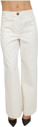 Marella Pantalone lungo - Dames - Wijde Broeken - Wit - L - Katoen - Broeken