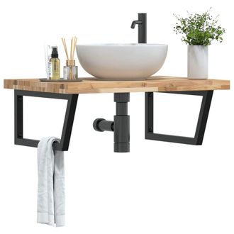 Berkfield Home Basin Shelf Wall Mounted Steel & Solid Wood Acacia in Brown
