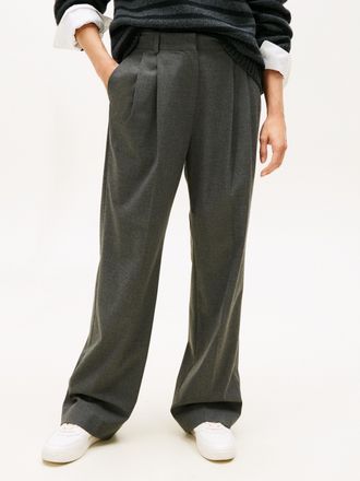 Tommy Hilfiger Anzughose TOMMY HILFIGER FLANNEL RELAXED STRAIGHT PANT, Damen, Gr. 34, N-Gr, mid grau heather, Web, Obermaterial: 65% Polyester, 32% Viskose, 3% Elast