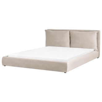 Beliani Cama De Agua Moderna De Terciopelo 180 X 200 Cm Cabecero Tapizado Y Acolchado Gris Pardo Bajonna