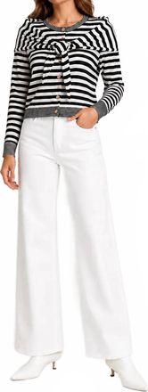 RD Style Striped Cardigan With Detachable Scarf In Black & White