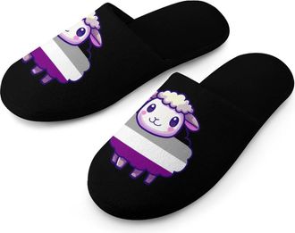 Generic Asexual Flag Sheep Warm Mens Slippers Slip On Soft Fleece House Shoes Winter Indoor Outdoor