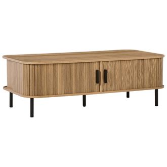 Beliani Mesa De Centro Retro Puerta Corredera Mdf Patas De Metal Espacio De Almacenaje Madera Clara Bradley
