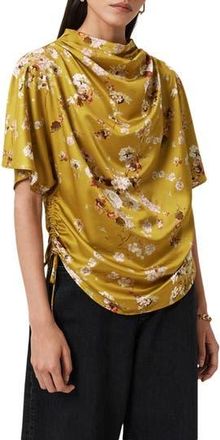 AllSaints Leslie Floral Side Ruched Top in Armada Deep Yellow at Nordstrom Rack, Size 2 Us / 6 Uk
