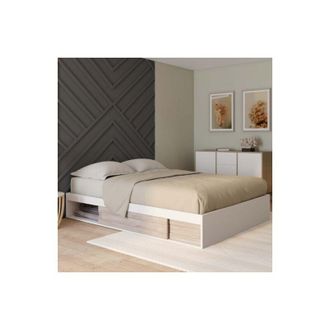 IDMarket Somier Salem Con Almacenaje Y Base De 140 X 190 Cm Blanco Y Haya