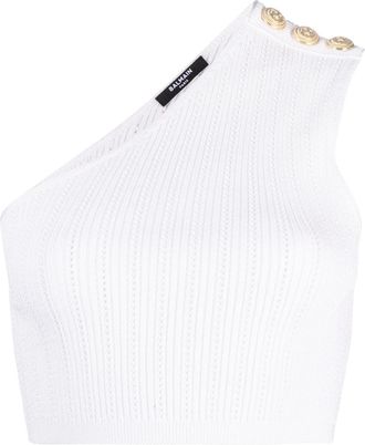 Balmain asymmetric buttoned knit top - women - Polyamide/Viscose - 38 - White