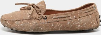 Tod's Tods Beige Suede And Silver Paint Spot Bow Loafers