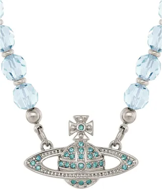 Vivienne Westwood Messaline Beaded orb Choker Necklace - Light Blue - One Size