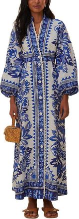 Farm Rio Farm Rio Flora Tapestry Off-White Linen-Blend Maxi Dress