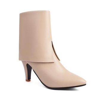 Generic Womens Fashion Patchwork Pointed Toe Ankle Boots Stiletto Heels Side Zipper Winter Dressy Shoes (5.5,Khaki)