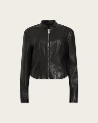 AllSaints Womens Sheep Leather Sadler Slim Fit Leather Jacket, Size: UK 16/US 12