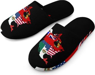 Generic North U.S.A Historic Flag Map Cotton Slippers for Men Memory Foam House Slippers Soft Anti-skid Sole Indoor Outdoor Shoes