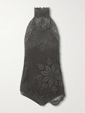 Magda Butrym Top Asimmetrico Con Scollo Allamericana In Cotone Crochet - Marrone