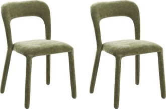 Beliani Conjunto De 2 Sillas De Comedor Totalmente Tapizadas En Chenilla Con Respaldo Curvo Verde Lakeville