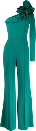 Elie Saab one-shoulder ruffled jumpsuit - women - Viscose/Acetate/Elastane - 38 - Green