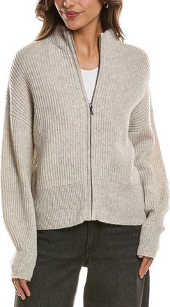 Fort&eacute; Cashmere Rib Zip Mock Neck 100% Cashmere Cardigan