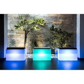 Monacis Idralite - Banqueta Con Led Rectangular De Resina Mod. Roomy 80x35 Cm Led Multicolor Con Bater&iacute;a