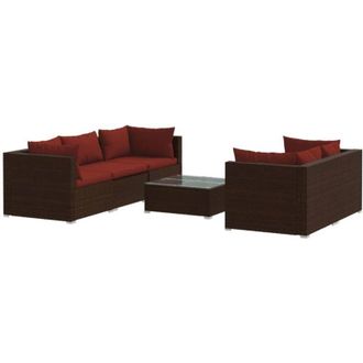 vidaXL 6 Pcs Garden Lounge Set Con Coj&iacute;n Mimbre Pe Brown