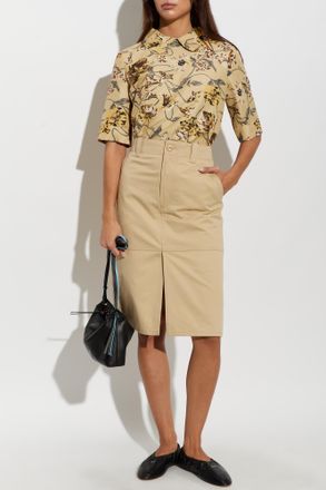 Kenzo Cotton Skirt With Slit, Womens, Beige