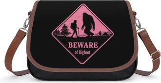 Generic Beware Sasquatch Bigfoot Sign Small Womens Crossbody Bags Shoulder Handbag with Adjustable Strap for Travel