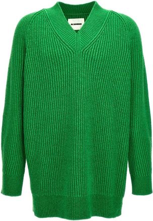 Jil Sander Oversized V-hals Trui - Heren - V-hals truien - Groen - M - Katoen - Truien & Vesten