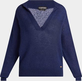 Tom Ford V-Neck Cashmere-Silk Oversized Polo Sweater