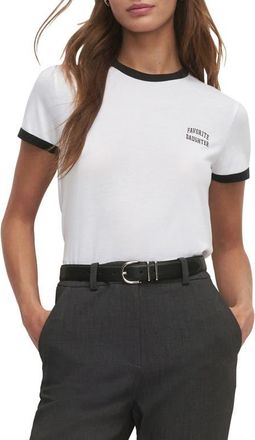 Favorite Daughter Logo Crop Ringer T-Shirt in White/Black at Nordstrom, Size X-Large