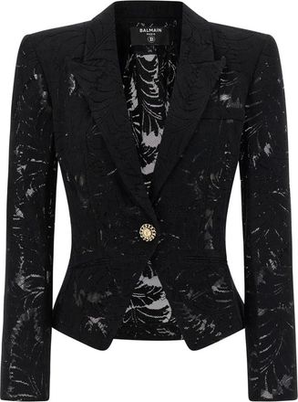 Balmain Blazers, female, Black, 2XS, 1-button fitted lace jacket