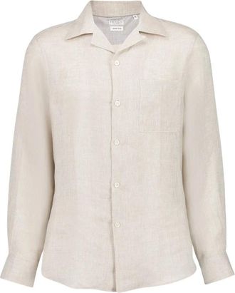 Brunello Cucinelli Heren, Overhemden, Beige, Maat: 2XL Linnen