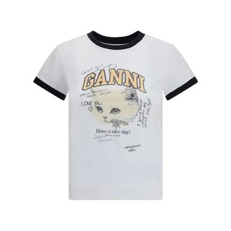 Ganni Dames, Tops, Wit, Maat: L Katoen