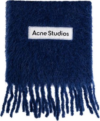 Acne Studios Accessoires, unisex, Blauw, ONE Size, Wol, Logo Sjaal