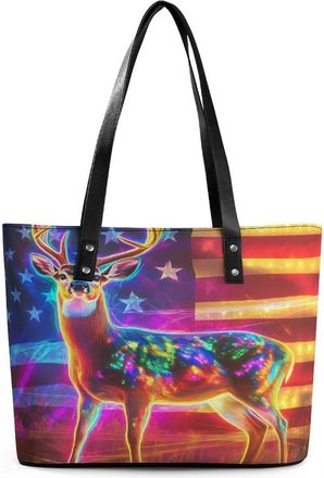 Generic State U.S Flag Deer Tote Bags for Women Cute Shoulder Purses Handbags