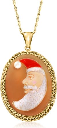 Ross-Simons Italian Orange Shell Santa Cameo Pendant Necklace in 18kt Gold Over Sterling