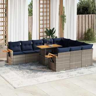 vidaXL Set Sof&aacute;s Jard&iacute;n Y Cojines 11 Pzas Rat&aacute;n Sint&eacute;tico Acacia Gris Vidaxl