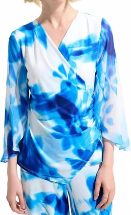 Joseph Ribkoff Floral Chiffon Sleeves Wrap Top In Vanilla/blue