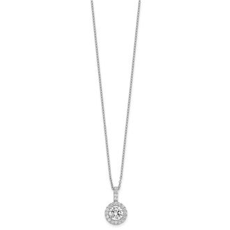 Diamond2Deal Sterling Silver Rhodium-plated Diamonore Halo Pendant Necklace