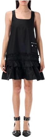 Ganni Short Dresses, female, Black, Size: XS Black A-Line Dress with Ruffled Hem