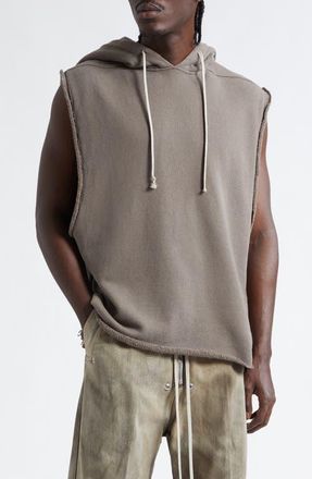 Rick Owens Sleeveless Cotton French Terry Hoodie in Dust at Nordstrom, Size Medium