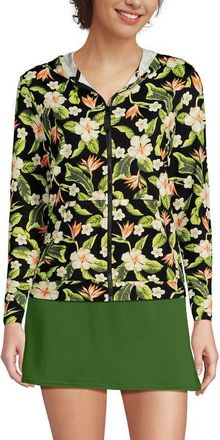 Lands End SunShade UPF 50 Hooded Zip Front Rash Guard in Hibiscus Floral/black at Nordstrom, Size X-Large