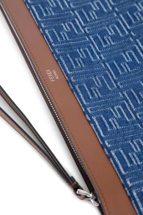 Fendi Leather and Denim-Effect FF Medium Pouch