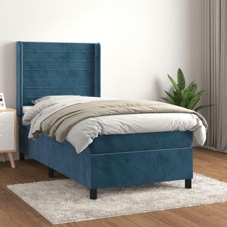 vidaXL Cama Box Spring Con Colch&oacute;n Terciopelo Azul Oscuro 80x200 Cm Vidaxl