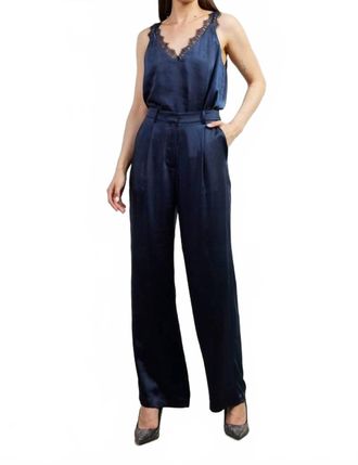 Skies Are Blue Clothing Dull Satin Elastic Back Trouser In Navy