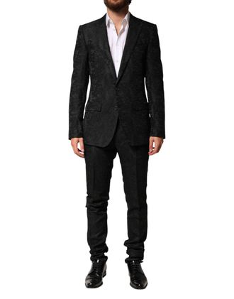 Dolce & Gabbana Mens Black Brocade Single Breasted 2 Piece Suit 57+pa+pl