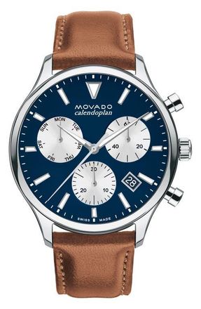 Movado Heritage Calendoplan Chronograph Bracelet Watch, 40mm in Blue at Nordstrom