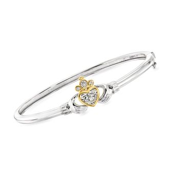 Ross-Simons Lab-Grown Diamond Claddagh Bangle Bracelet in Sterling Silver With 18kt Gold Over Sterling