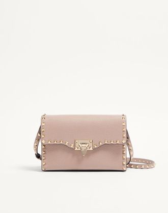 Valentino Garavani Borsa Piccola A Tracolla Rockstud In Vitello Granato Donna POUDRE UNI